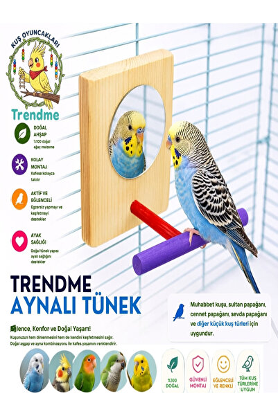 UniqBirdToys Trendy with Colorful Wooden Perch and Bird Mirror
