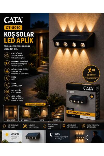 Cata CT-8010 Kos Solar Led Aplik 20W