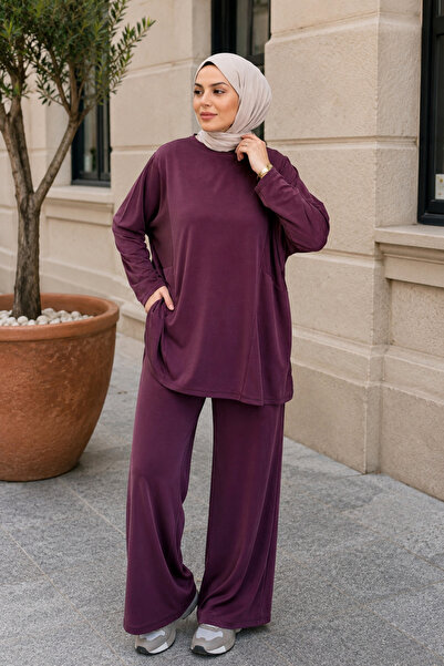Mogi Butik Oversize Cupra Pike Fabric Pocketed Tunic Wide Leg Pants Hijab Sui...