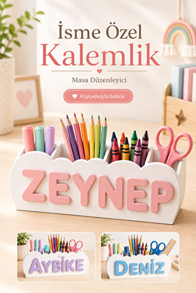 DIYMaX Kişiye Özel İsimli Masa Düzenleyici Kalemlik - Çocuk Odası Organizeri,...