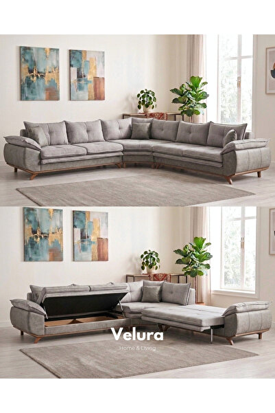 Velura Home & Living Azir Yataklı & Bazalı Köşe Koltuk Takımı