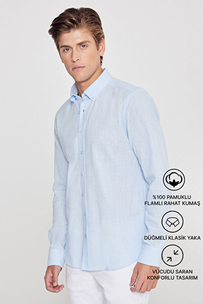 AC&Co / Altınyıldız Classics Men's Light Blue 100% Cotton Oxford Slim Fit But...