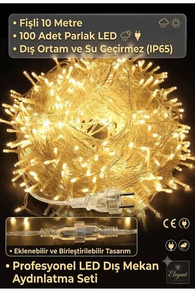 TeknoClass Günışığı 10 Metre 100 Ampullü Led Işık Nişan Kına Düğün Yılbaşı Sü...