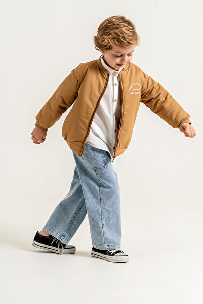 Jikko Baby Boy's Bomber Jacket, Shirt, Wide Leg Jeans, 3-Piece Set 9102