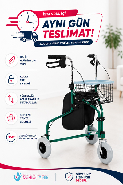 Genel Markalar Tagesan Rollatör 3 Tekerlekli Walker Yürüteç üç tekerli sepetl...