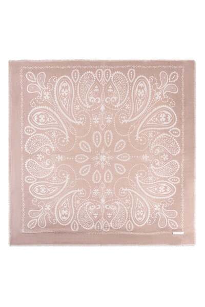 Silk and Cashmere Açık Pembe Jas İpekli Baskılı Kare Şal 70x70 cm