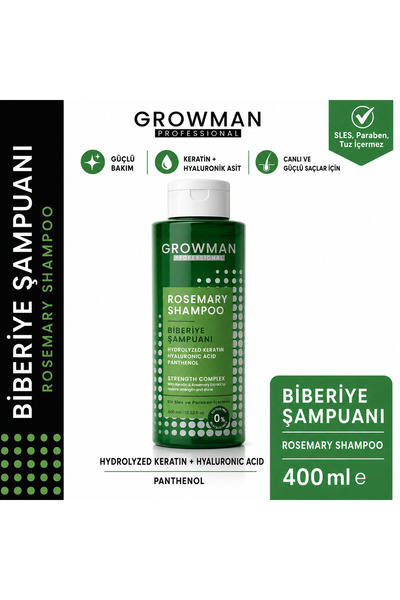 growman Biberiye Şampuan 400 ML – Saç Dökülme Karşıtı Güçlendirici Bakım | Tu...