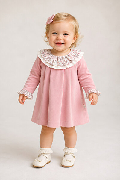 MixMax Bebe Baby Girl Long Sleeve Little Flowers Premium Buckle Dress 100% Co...