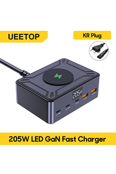 Choice KR Plug Ueetop 205W GaN Charger Digital Display Desktop USB Type C Cha...