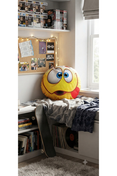 AZİZ OYUNCAK 25 Cm Cute Emoji Humorous Cartoon Themed Round Toy Pillow Yellow...