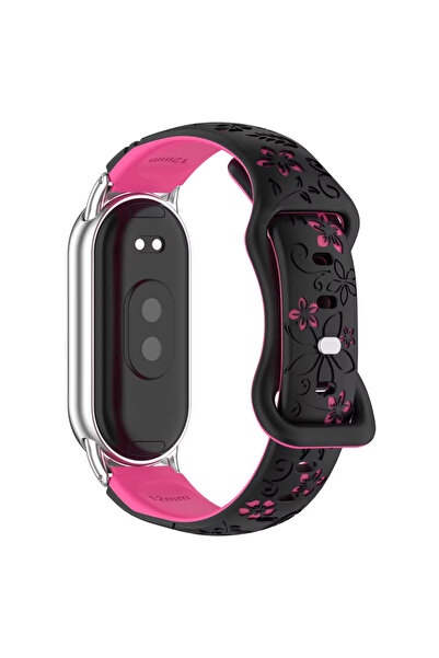 choice2 For Mi band 8 9 Black Hot Pink Silicone 3D Engraved Flower Bracelet f...