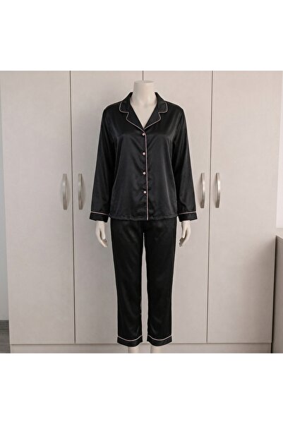 Lady Lingerie Luxury Satin Silk Pyjamas Set - 2 Pieces |   Long Sleeve Shirt ...
