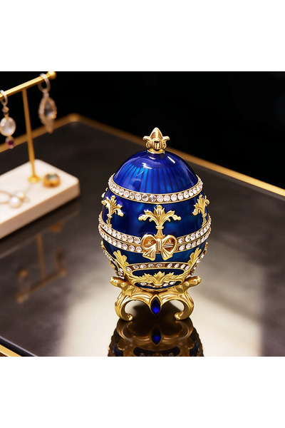 Choice Blue Fabergé-Style Egg with Gorgeous Hinged Jewelry Box Exquisite Desk...