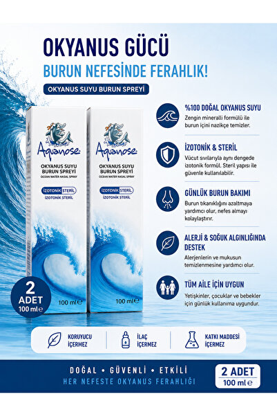SANTASYA 2 ADET OKYANUS SUYU AQUANOSE 100 ML BURUN SPREYİ