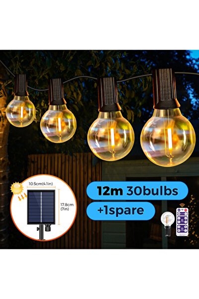 Choice1 12m 31bulbs Solar String Lights Outdoor G40 Patio Lights with LED Sha...