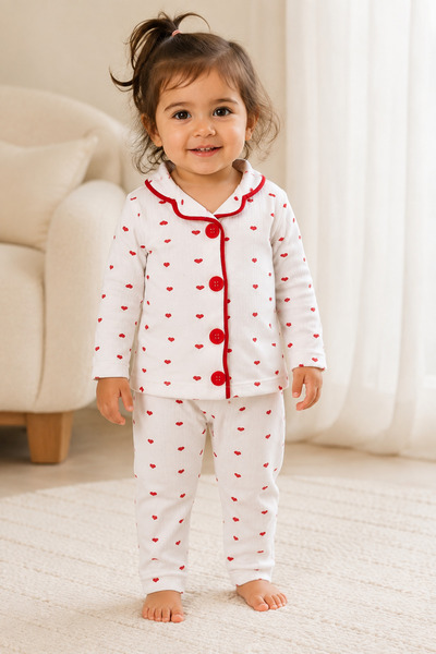 Mai Perla Red Tiny Heart Patterned Organic Cotton 2-Piece Baby Girl Pajama Set
