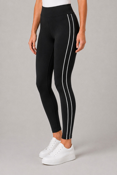 Grenj Fashion Black with White Piping High-Waist Shaping Leggings