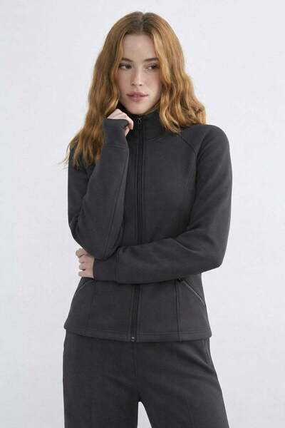 HAKKE Slim Fit Knitted Stand Collar Zippered Cardigan