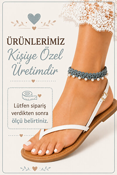 NEHOLİA Hand Knitted Anklet Women's Anklet Beaded Pearl-Colored Wedding Dress...