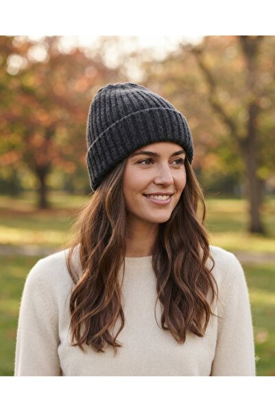 Fonem Unisex Sarrow Beanie Fo 2569 Anthracite Thick Ribbed Knit, Flexible and...