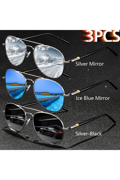 Choice Silver-Blue-SilvBlak 3PCS Fashion Vintage Square Metal Frame Sunglasse...