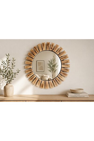 Vivense DFN WOOD NATUREL AHŞAP YUVARLAK DEKORATİF AYNA, 90X90 CM