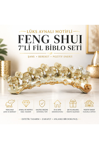 e-life shop Lüks Aynalı Motifli Feng Shui 7’li Şans Bereket Fil Biblo Seti 26...