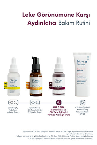 The Purest Solutions Aha & Bha Canlandırıcı & Cilt Tonu Eşitleyici Kırmızı Peeling Cilt Serumu 30 ml (aha 10% + Bha 2%)