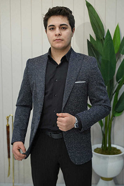 Beystil Sivri Yaka Kırçıllı Lacivert Ceket Lyon - Slim Fit