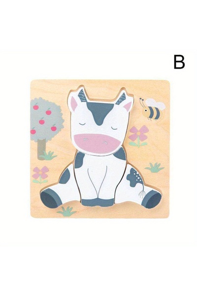 Choice Cow 3D Wooden Cartoon Animals Cognitive Puzzles For Kids Children's Wo...