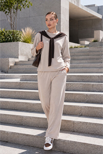 ŞİMAL Women's Shawl Look Detailed Sweat Pants Modal Set 265193 -