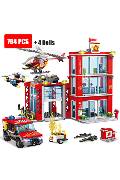 Choice 784PCS - No Box City Fire Station Ladder Truck Helicopter Car Rescue B...