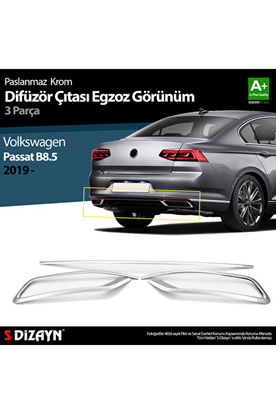 S Dizayn S-Dizayn VW Passat B8.5 Krom Egzoz Görünümü Difüzör Çıtası 3 Parça 2...
