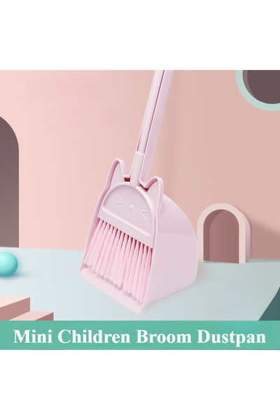Choice1 Pink Mini Children Broom and Dustpan Cartoon Cat Flexible Bristles Ki...