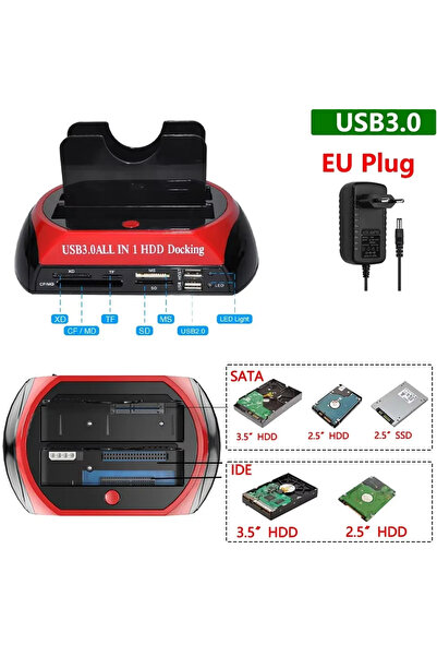 Choice EU Plug USB 3.0 Dual Slots Hard Drive Station USB3.0 To 2.5/3.5 Inch S...
