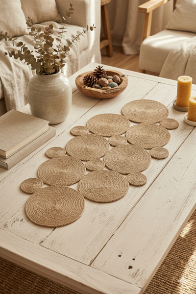 Homever Repatt 75x35cm Jüt Hasır Runner, Salon Mutfak Masa Örtüsü, El Yapımı ...
