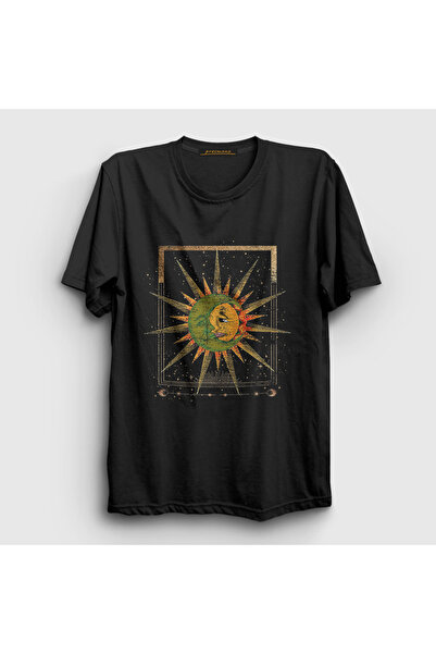 Presmono Unisex Black Celestial Sun Moon T-Shirt 396123Tt