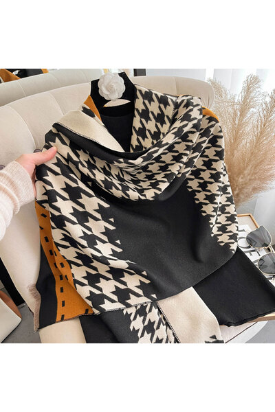 Choice3 Orange New Winter Houndstooth Scarf Women Cashmere Warm Pashmina Foul...