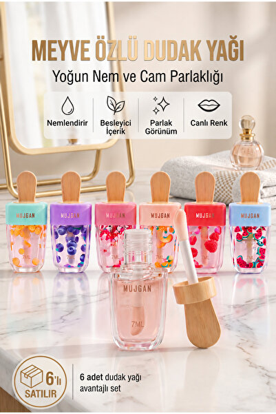 MUJGAN 6’lı Meyveli Dudak Parlatıcısı Dudak Yağı Seti