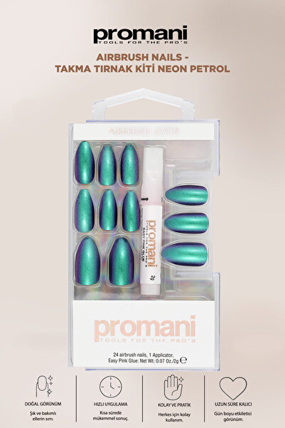 Promani Neon Petrol Takma Tırnak Seti - 24 Adet - Zararsız Yapıştırıcı