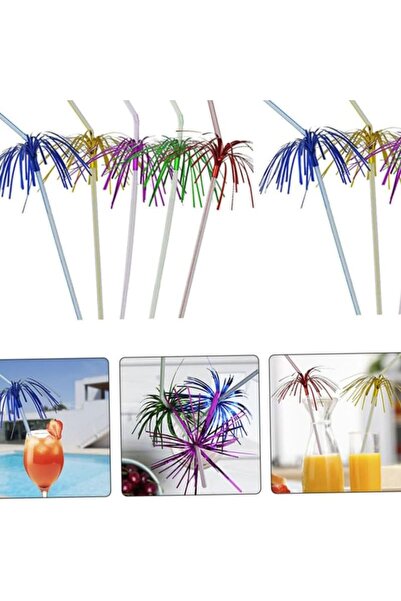 partidolu Hawaian Renkli Palmiye Şekilli 24 Cm Plastik Körüklü Pipet 25 Adet
