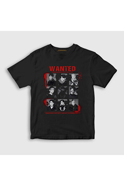 Presmono Unisex Kids Black Wanted K-Pop Ateez T-Shirt 600059Tt