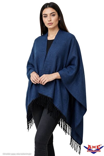 AXE SPORTSWEAR Soft Textured Tassel Detailed Shoulder Shawl Poncho