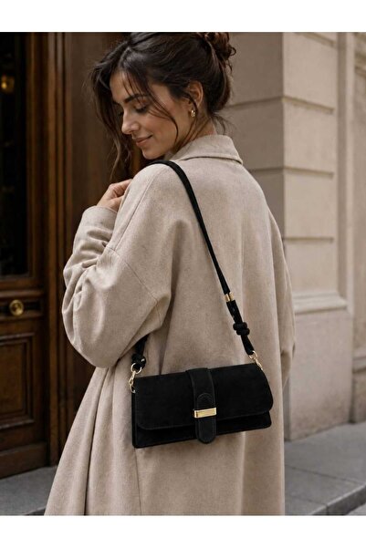 GlowSa Women's Suede Handbag and Shoulder Bag Black