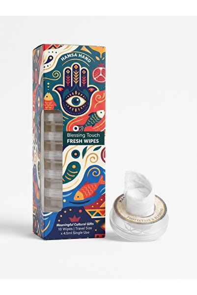 HandyTowel Gift Hand of Fatima Themed Wet Wipes - Pack of 10 for Surface and ...
