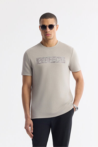 Avva Men's Gray Crew Neck Printed Bi-Stretch Interlock Regular Fit T-Shirt A5...