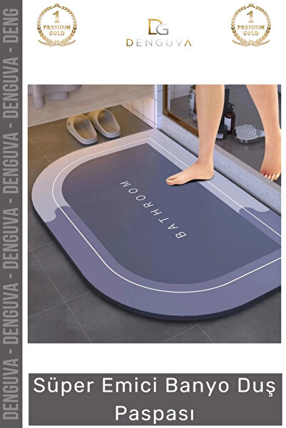 Denguva # Shower Mat Nappa Leather Non-Slip Rubber Base Quick Drying Gray Blu...