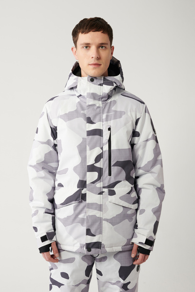 Avva Men's White-Gray Hooded Patterned Water Repellent Windproof Ski/Ski Coat...