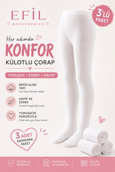 EFİLACCESSORİES Girls' Festive Plain 3-Piece Tights