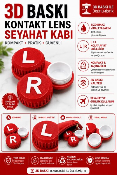 Ognami حاوية تخزين وحفظ العدسات اللاصقة ثلاثية الأبعاد للسفر، غطاء لولبي L/R